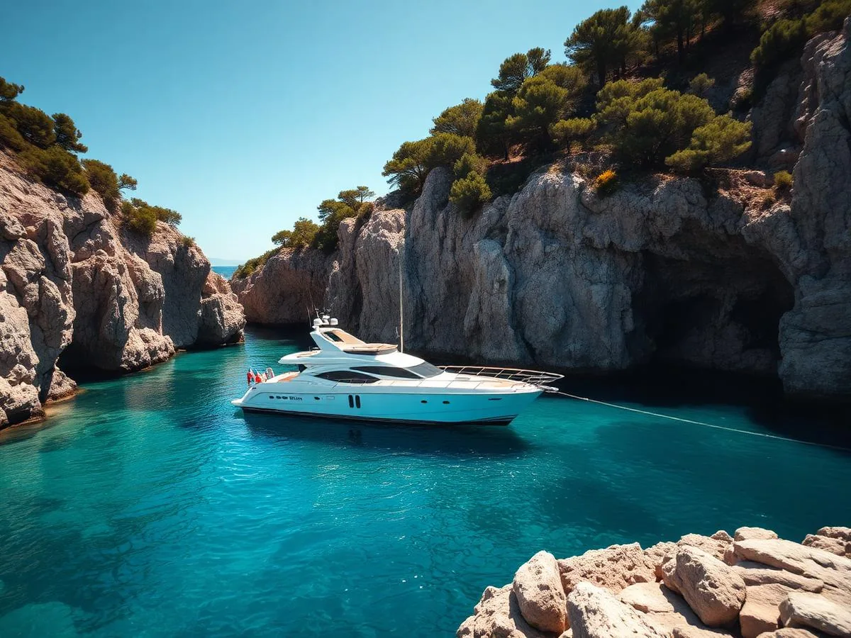 Yacht ancré dans une crique méditerranéenne